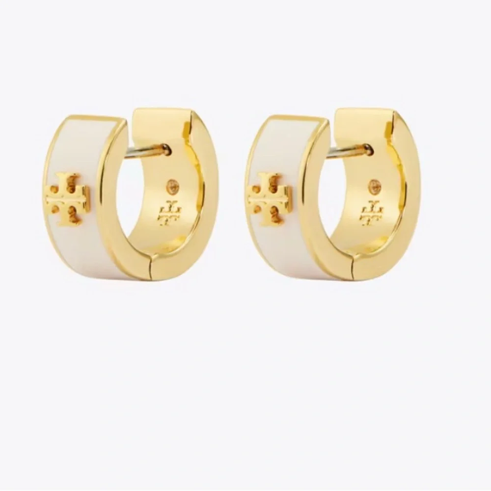 ICON ENAMEL HUGGIE EARRINGS - Pink and Gold